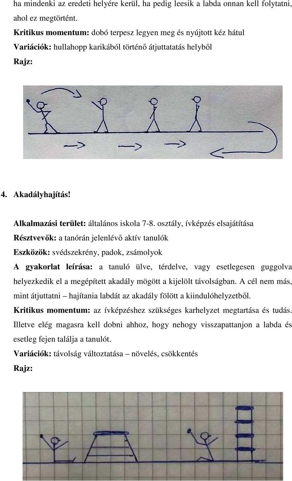 osztály, ívképzés elsajátítása Résztvevők: a tanórán jelenlévő aktív tanulók Eszközök: svédszekrény, padok, zsámolyok A gyakorlat leírása: a tanuló ülve, térdelve, vagy esetlegesen guggolva