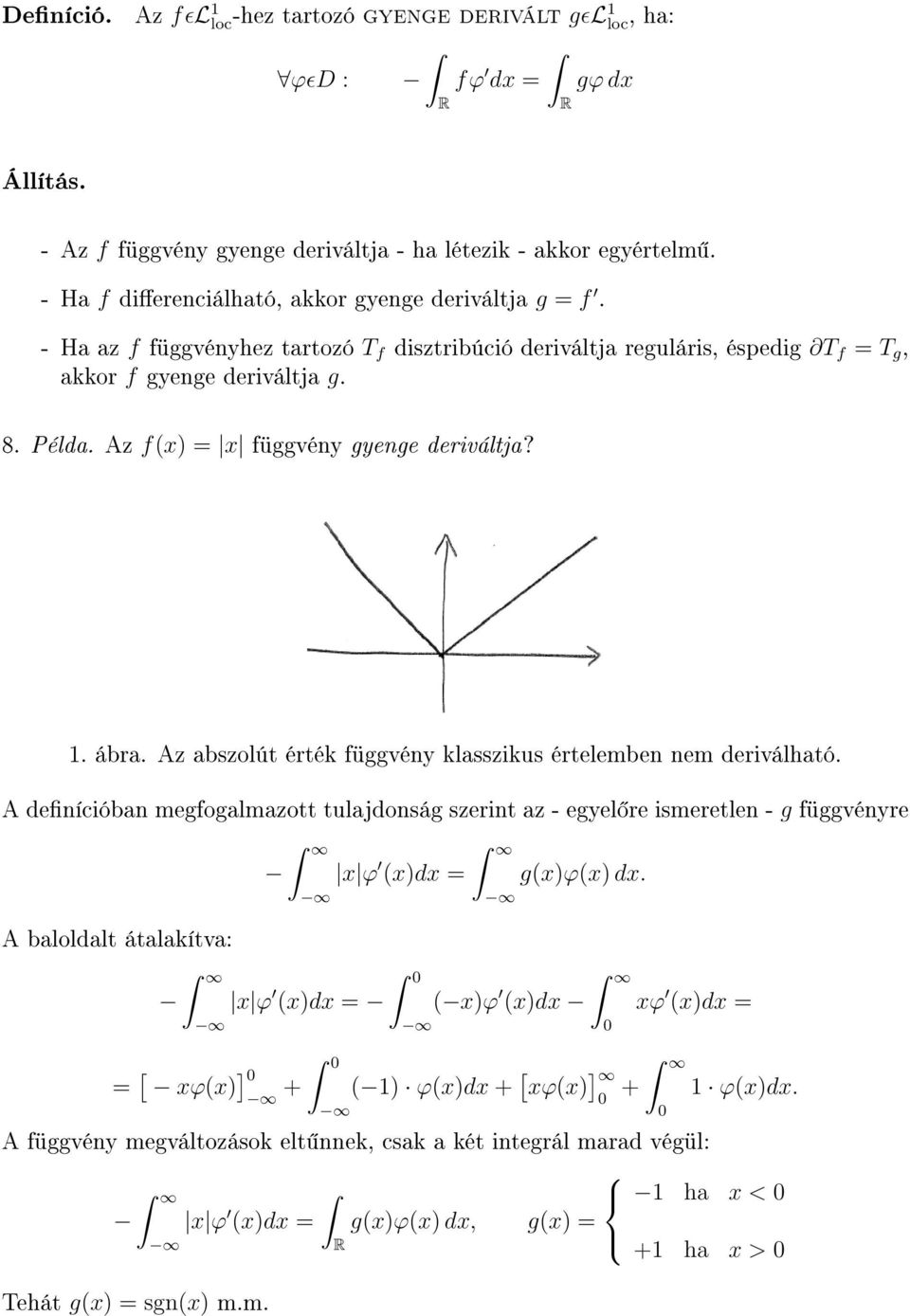 Az f(x) = x függvény gyenge deriváltja? 1. ábra. Az abszolút érték függvény klasszikus értelemben nem deriválható.