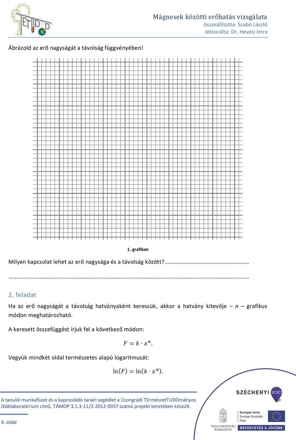 feladat Ha az erő nagyságát a távolság hatványaként keressük, akkor a hatvány kitevője n grafikus