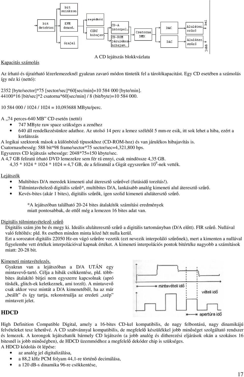 10 584 000 / 1024 / 1024 = 10,093688 MByte/perc. A 74 perces-640 MB CD esetén (nettó) 747 MByte raw space szükséges a zenéhez 640 áll rendelkezésünkre adathoz.