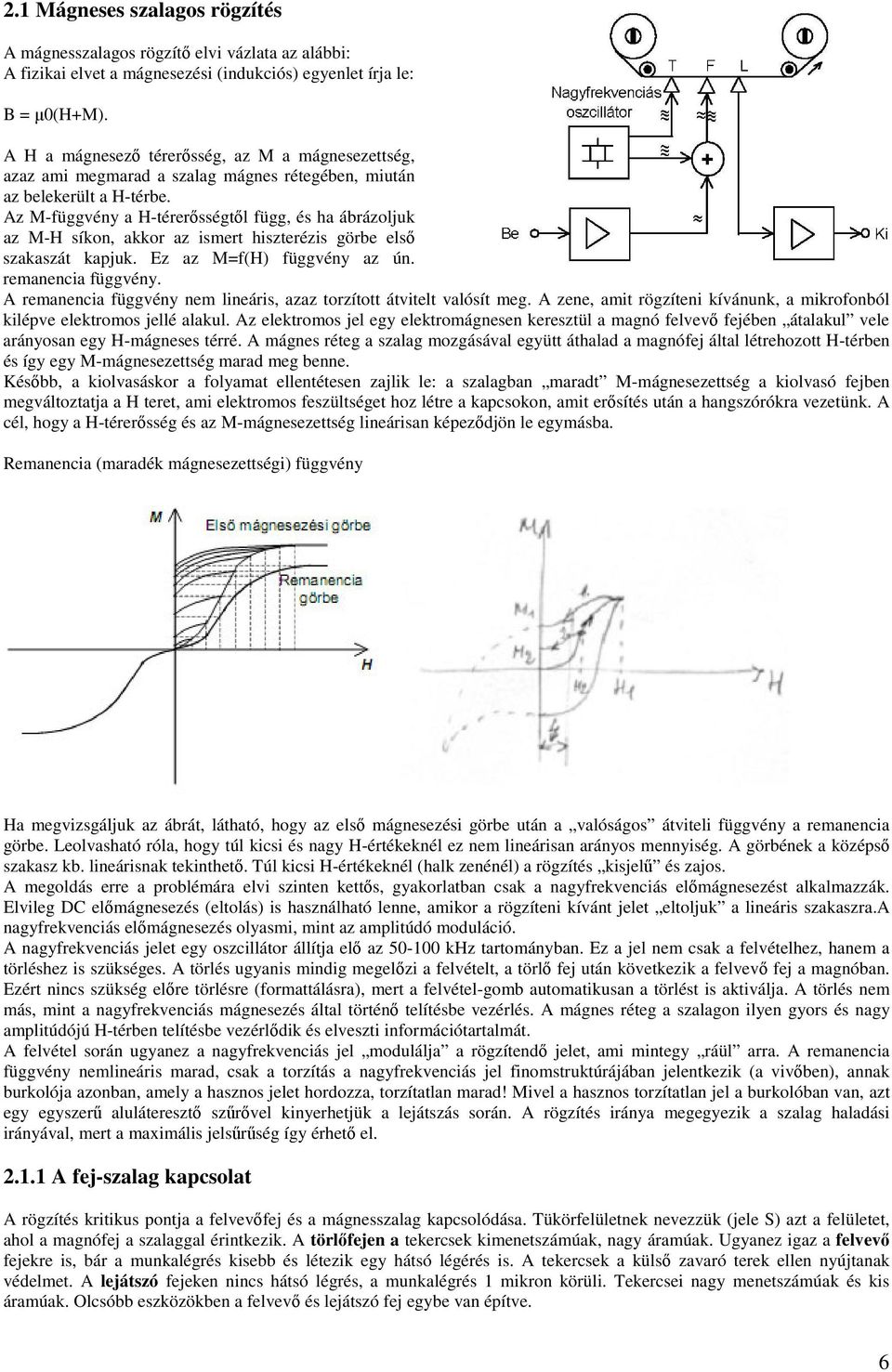 Az M-függvény a H-térersségtl függ, és ha ábrázoljuk az M-H síkon, akkor az ismert hiszterézis görbe els szakaszát kapjuk. Ez az M=f(H) függvény az ún. remanencia függvény.