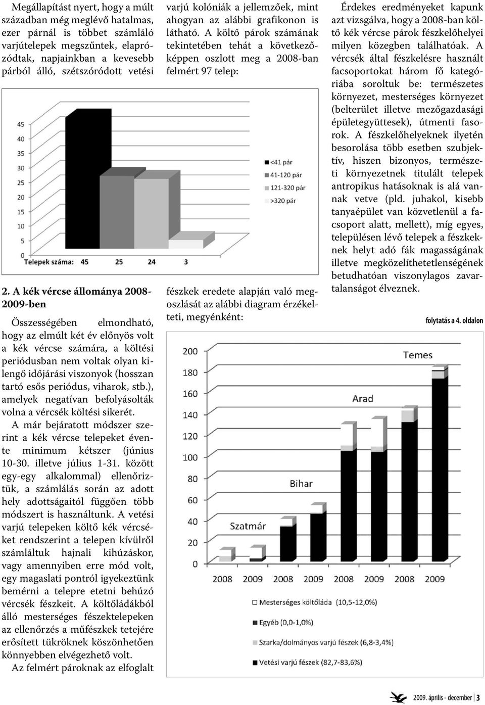 tartó esős periódus, viharok, stb.), amelyek negatívan befolyásolták volna a vércsék költési sikerét. A már bejáratott módszer szerint a kék vércse telepeket évente minimum kétszer (június 10-30.