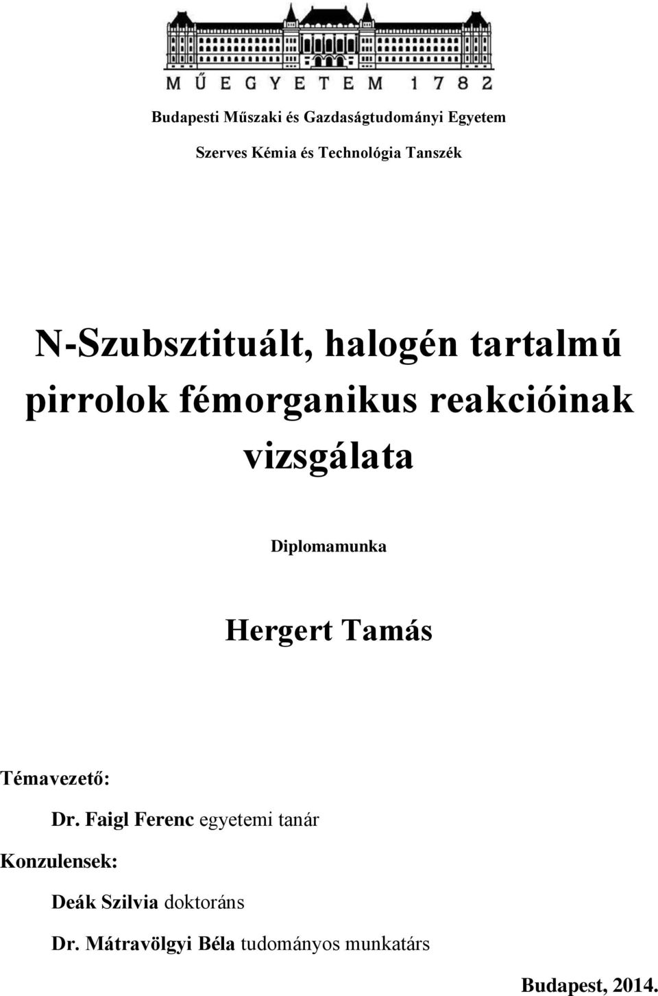 vizsgálata Diplomamunka Hergert Tamás Témavezető: Dr.