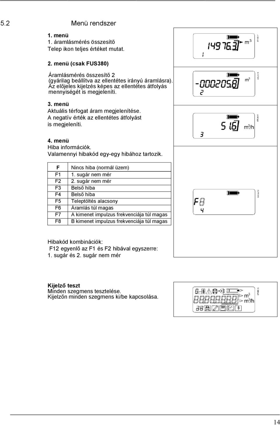 menü Hiba információk. Valamennyi hibakód egy-egy hibához tartozik. F F1 F2 F3 F4 F5 F6 F7 F8 Nincs hiba (normál üzem) 1. sugár nem mér 2.