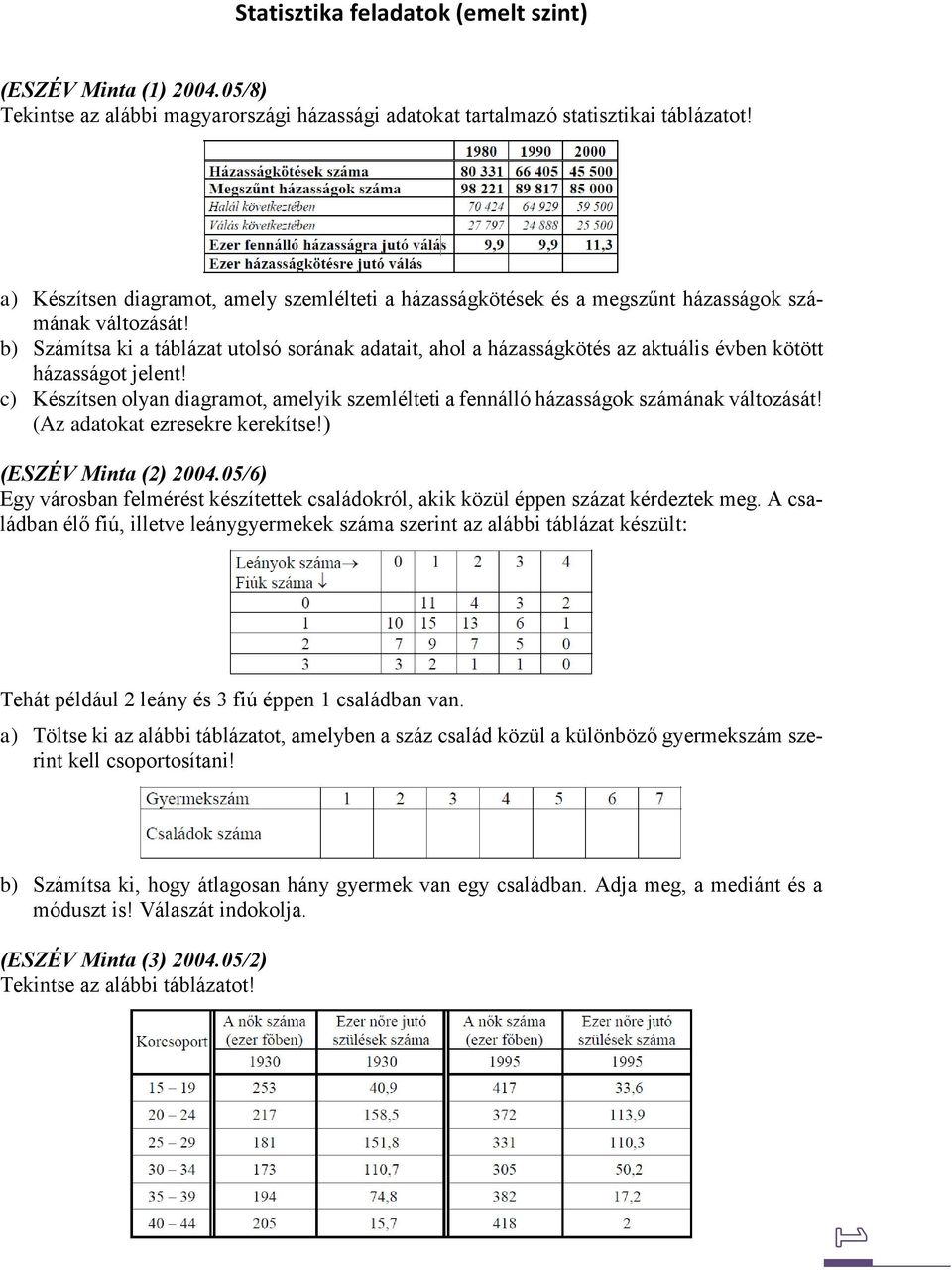 b) Számítsa ki a táblázat utolsó sorának adatait, ahol a házasságkötés az aktuális évben kötött házasságot jelent!