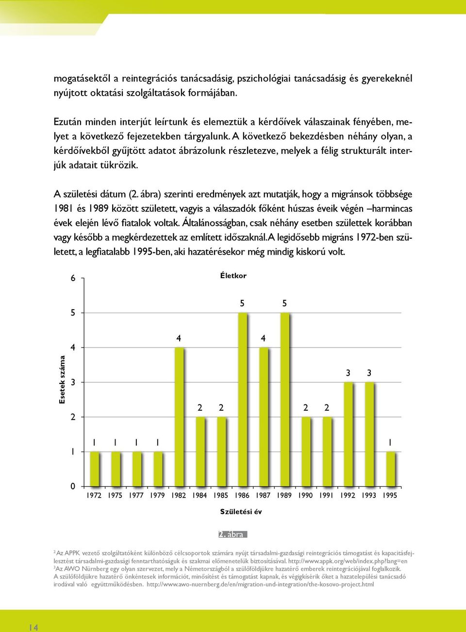 A következő bekezdésben néhány olyan, a kérdőívekből gyűjtött adatot ábrázolunk részletezve, melyek a félig strukturált interjúk adatait tükrözik. A születési dátum (2.