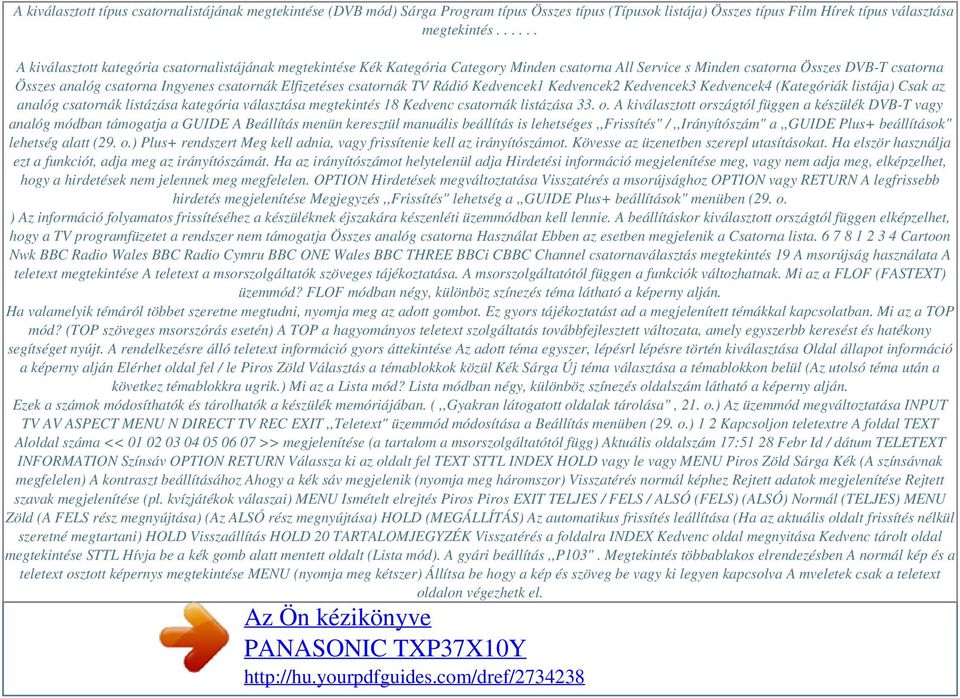 Elfizetéses csatornák TV Rádió Kedvencek1 Kedvencek2 Kedvencek3 Kedvencek4 (Kategóriák listája) Csak az analóg csatornák listázása kategória választása megtekintés 18 Kedvenc csatornák listázása 33.