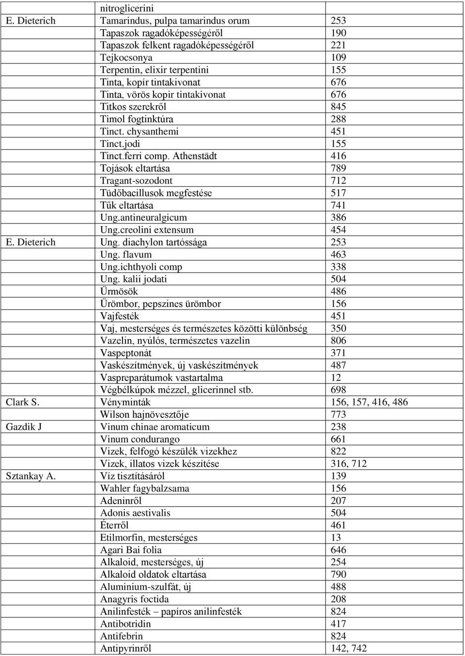 Tinta, vörös kopir tintakivonat 676 Titkos szerekről 845 Timol fogtinktúra 288 Tinct. chysanthemi 451 Tinct.jodi 155 Tinct.ferri comp.