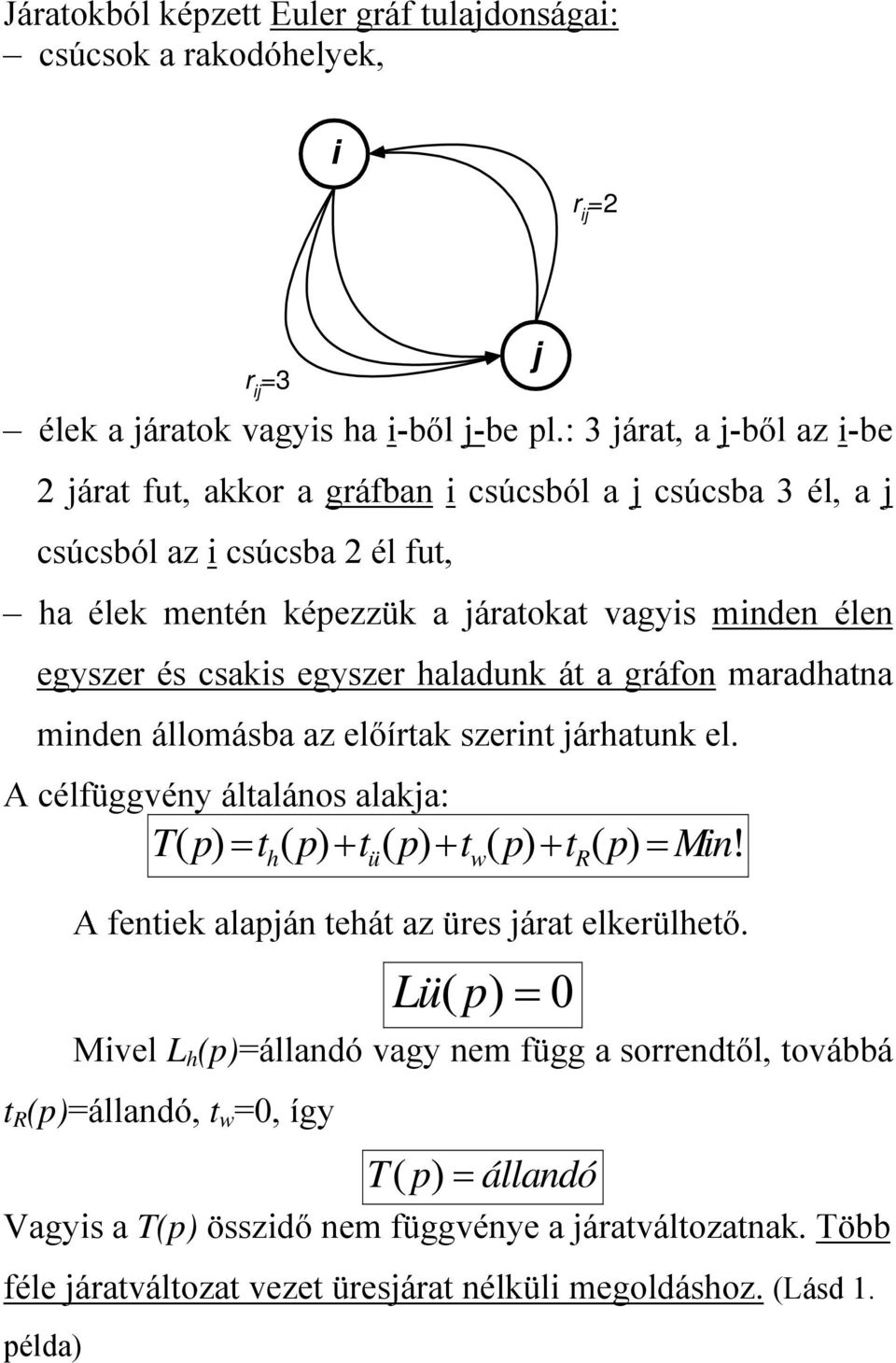 haladuk át a gráfo maradhata mde állomásba az előírtak szert árhatuk el. A célfüggvéy általáos alaka: Tp ( ) = t( p) + t( p) + t( p) + t( p) = M!