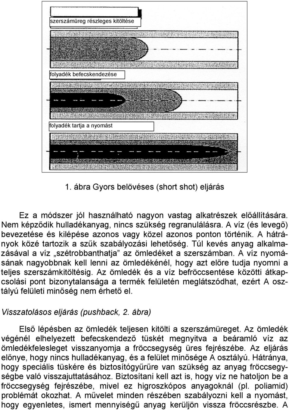 Túl kevés anyag alkalmazásával a víz szétrobbanthatja az ömledéket a szerszámban. A víz nyomásának nagyobbnak kell lenni az ömledékénél, hogy azt előre tudja nyomni a teljes szerszámkitöltésig.