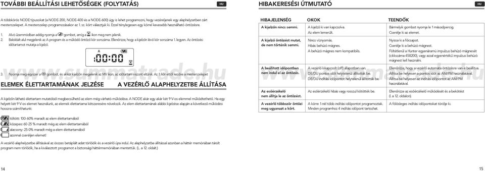 2. Baloldalt alul megjelenik az A program és a működő öntöző kör sorszáma. Ellenőrizze, hogy a kijelzőn lévő kör sorszáma 1. legyen. Az öntözési időtartamot mutatja a kijelző. 3.