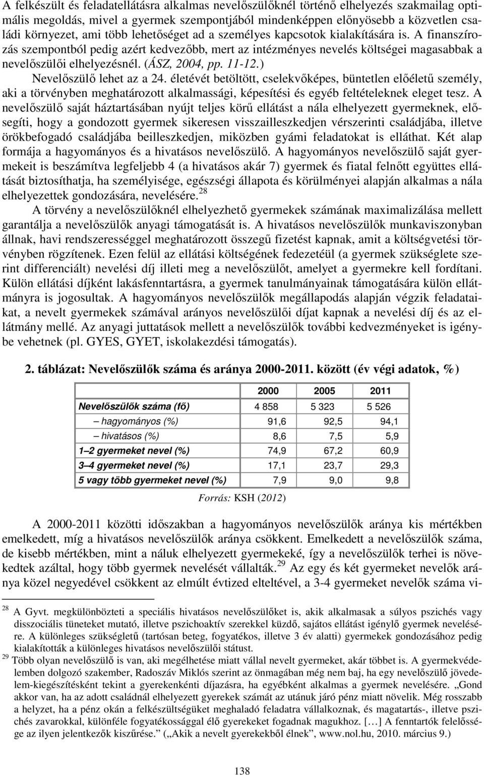 (ÁSZ, 2004, pp. 11-12.) Nevelőszülő lehet az a 24.