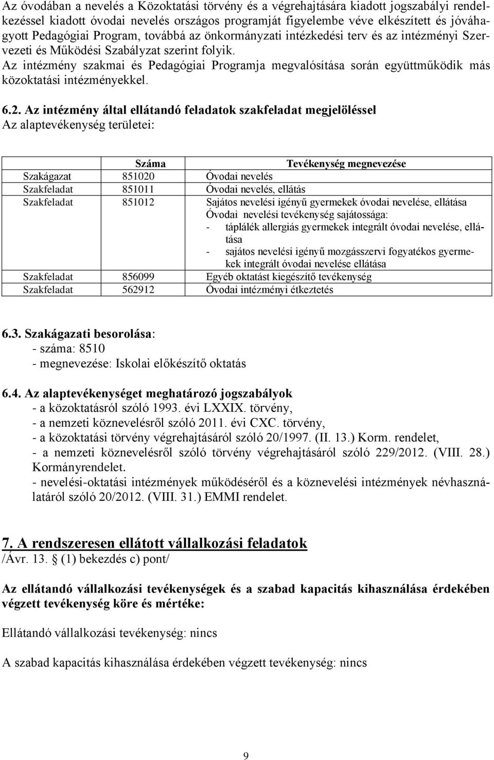 Az intézmény szakmai és Pedagógiai Programja megvalósítása során együttműködik más közoktatási intézményekkel. 6.2.