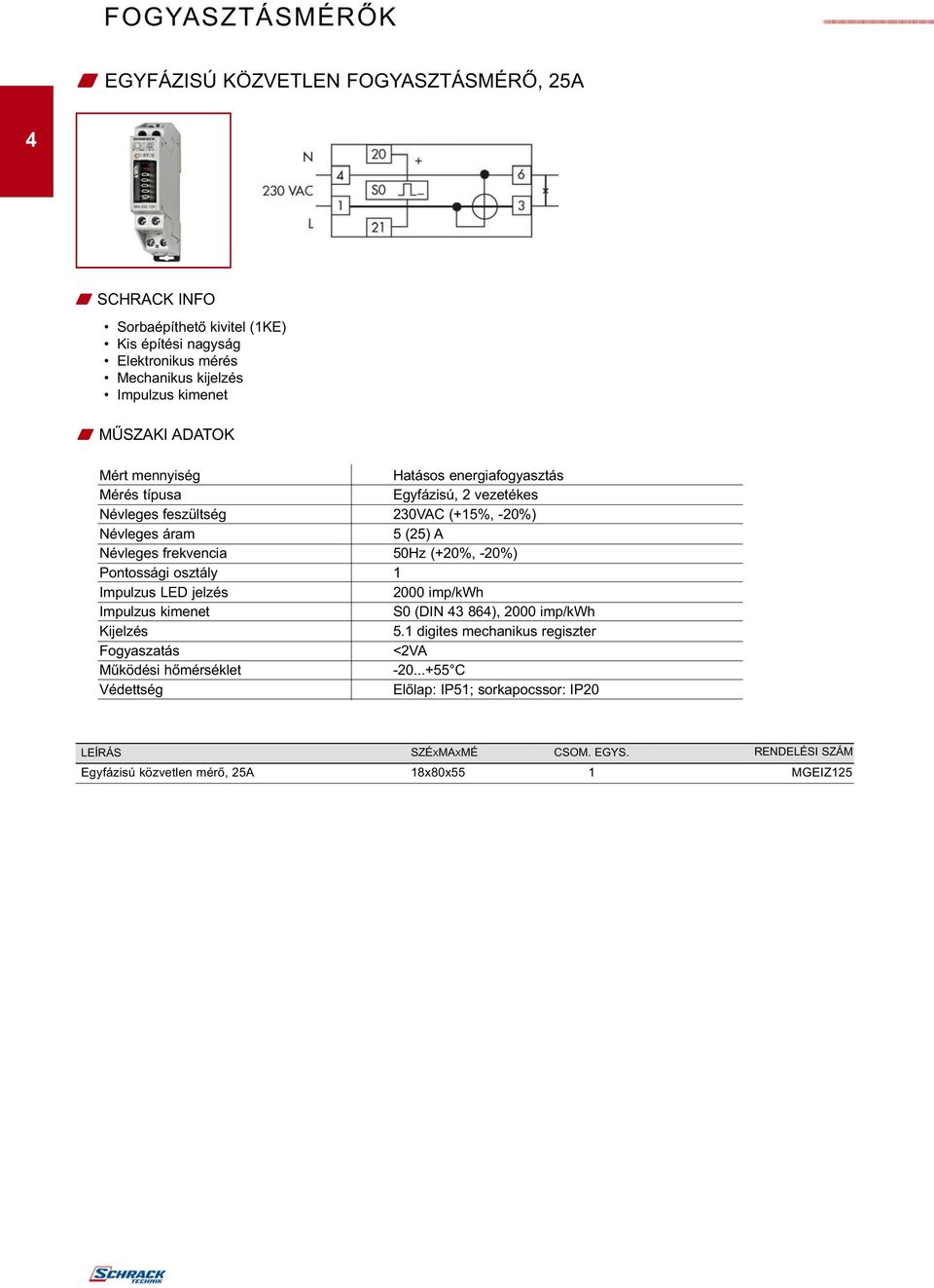 frekvencia 50Hz (+20%, -20%) Pontossági osztály 1 Impulzus LED jelzés 2000 imp/kwh Impulzus kimenet S0 (DIN 43 864), 2000 imp/kwh Kijelzés 5.