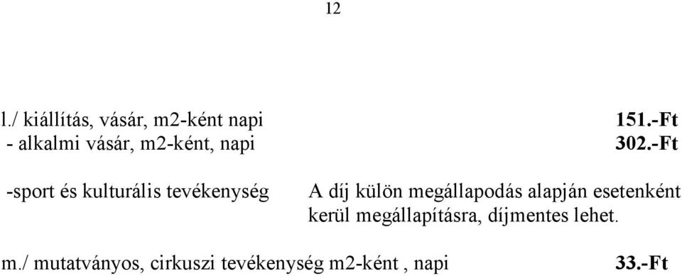 -Ft -sport és kulturális tevékenység A díj külön megállapodás