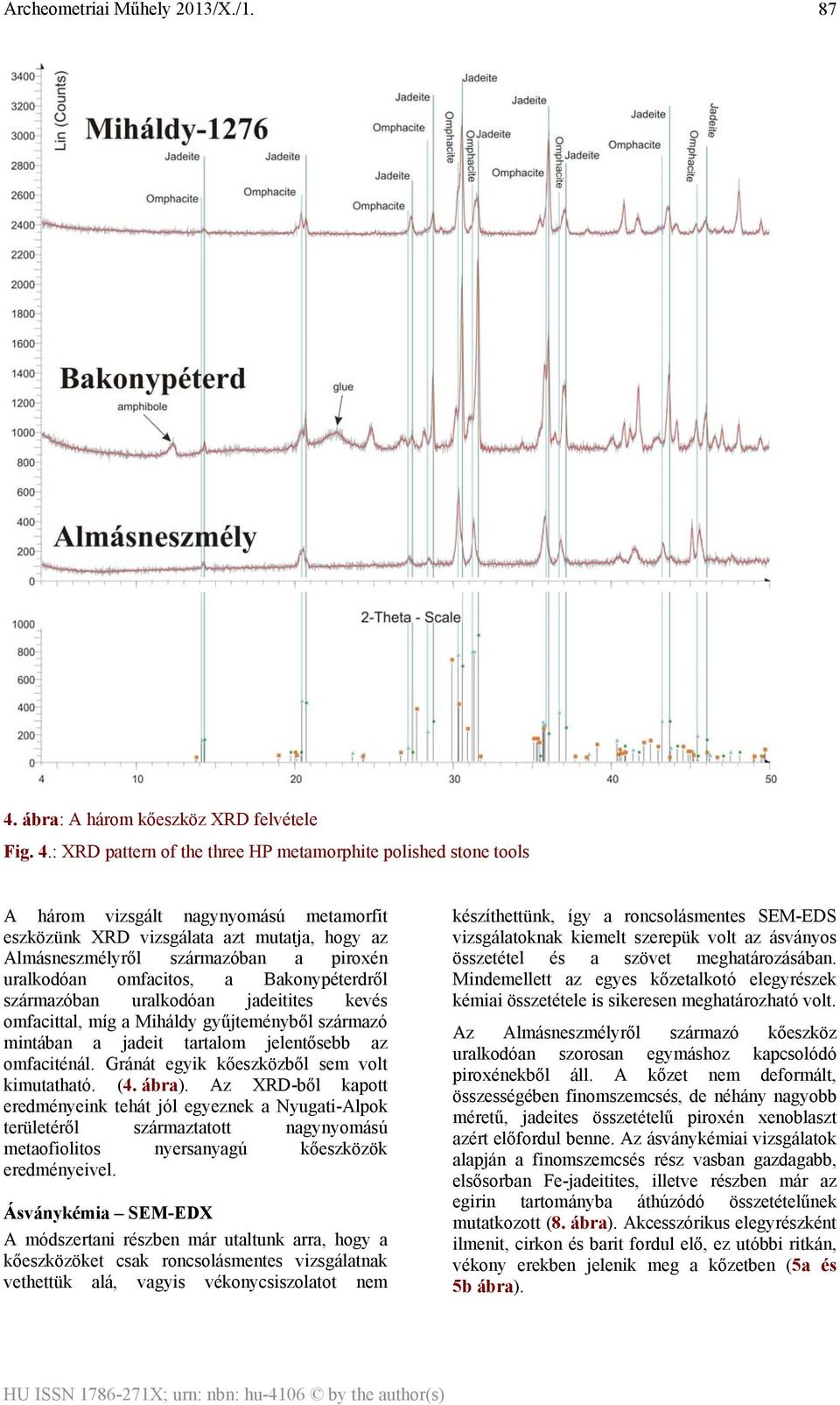 jelentősebb az omfaciténál. Gránát egyik kőeszközből sem volt kimutatható. (4. ábra).