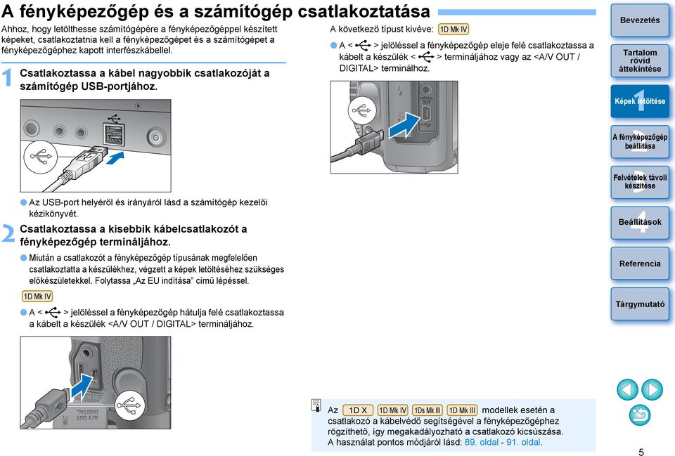 Csatlakoztassa a kisebbik kábelcsatlakozót a fényképezőgép termináljához.