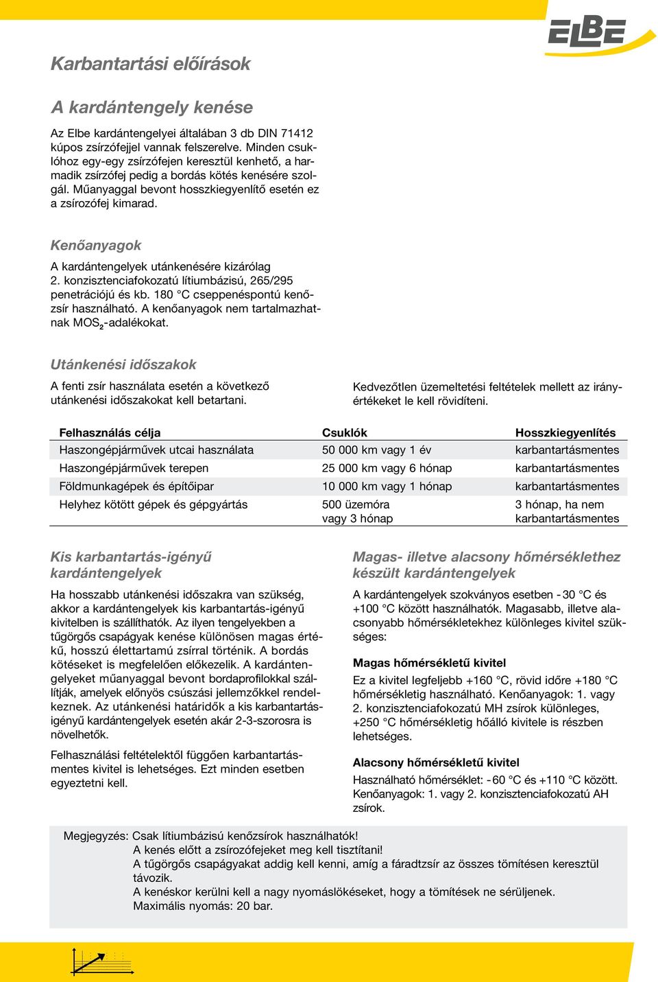 Kenőanyagok A kardántengelyek utánkenésére kizárólag 2. konzisztenciafokozatú lítiumbázisú, 265/295 penetrációjú és kb. 180 C cseppenéspontú kenőzsír használható.