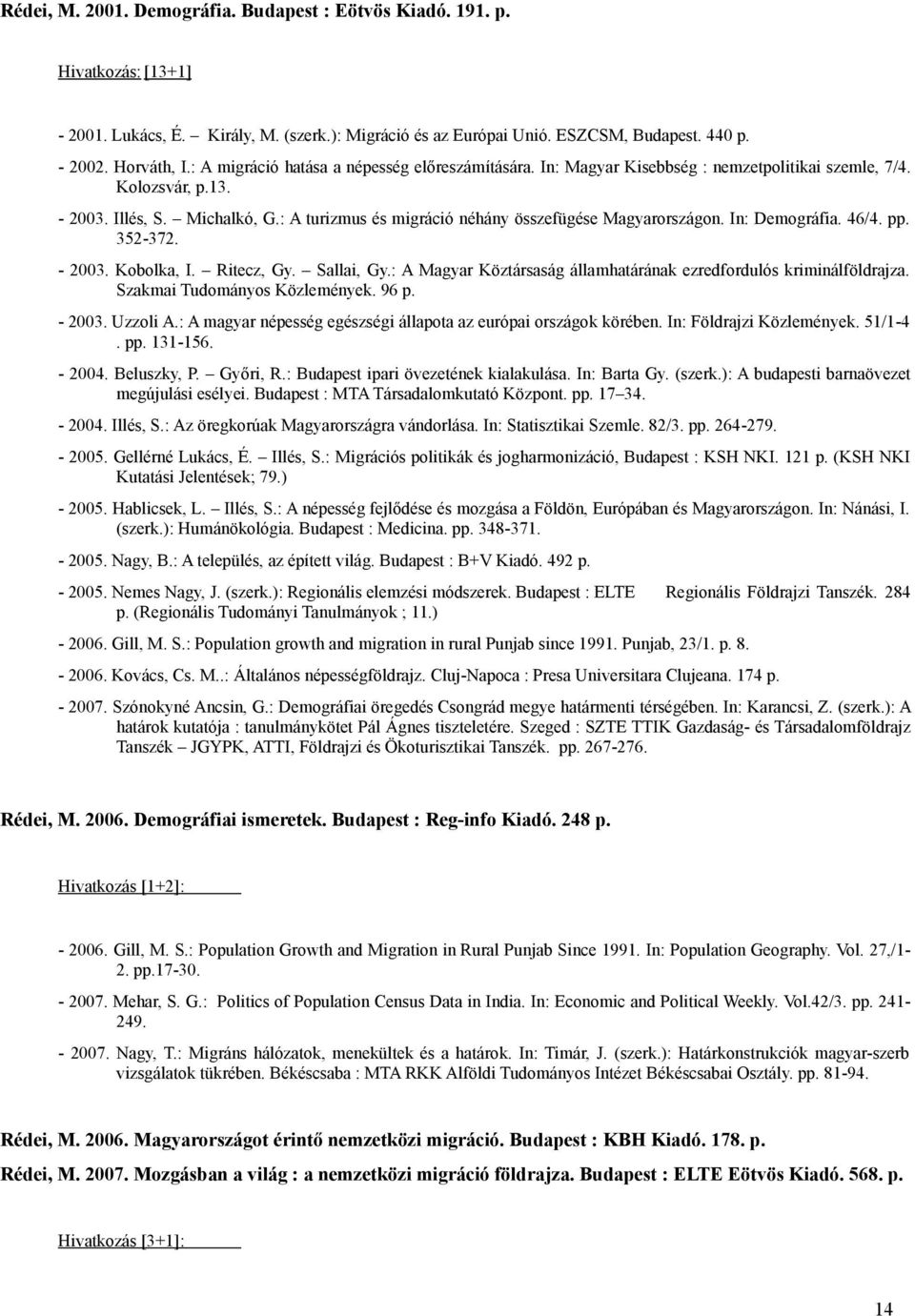 : A turizmus és migráció néhány összefügése Magyarországon. In: Demográfia. 46/4. pp. 352-372. - 2003. Kobolka, I. Ritecz, Gy. Sallai, Gy.