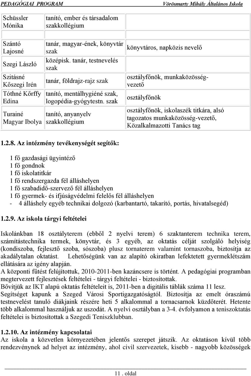 szak tanító, anyanyelv szakkollégium könyvtáros, napközis nevelő osztályfőnök, munkaközösségvezető osztályfőnök osztályfőnök, iskolaszék titkára, alsó tagozatos munkaközösség-vezető, Közalkalmazotti