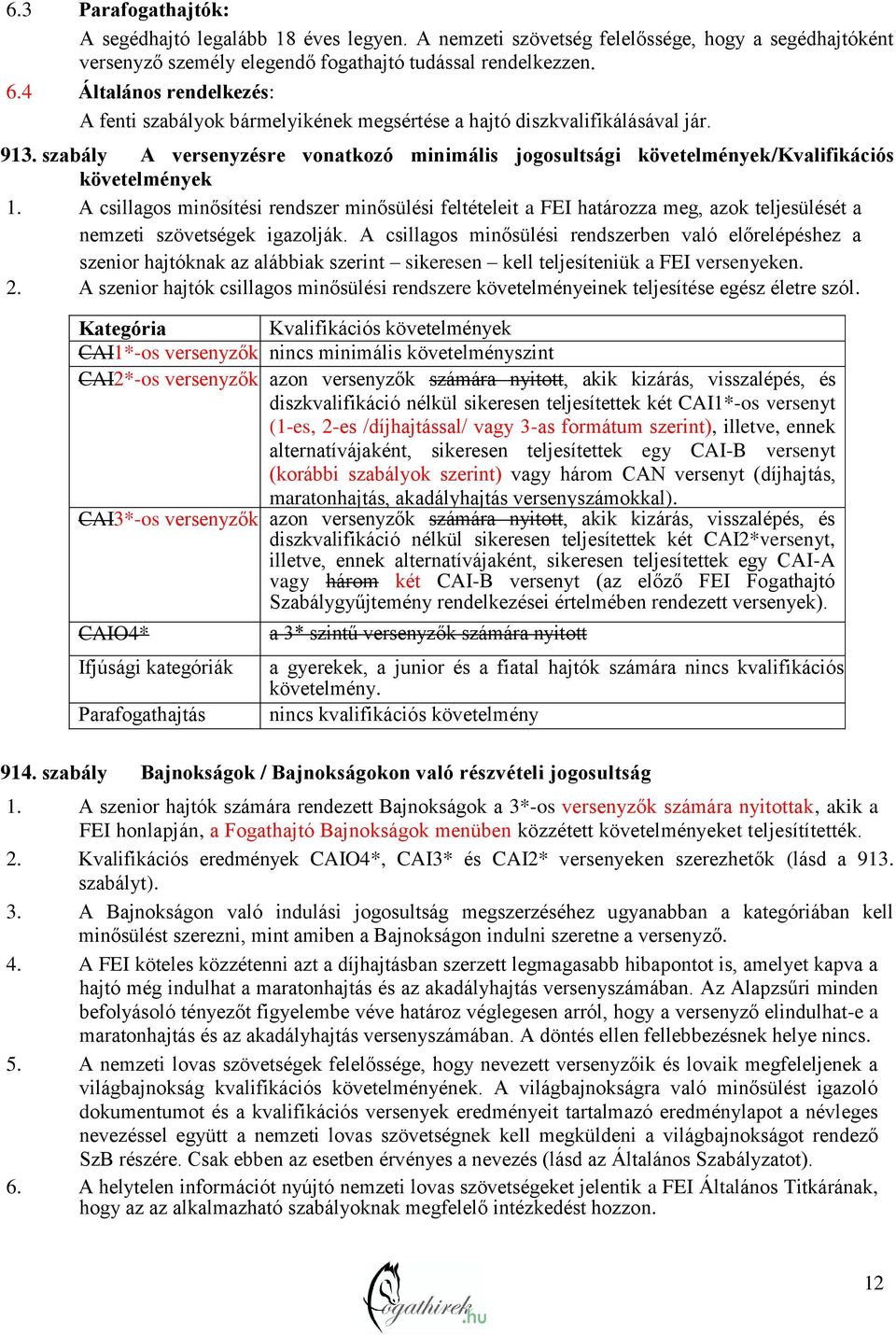 szabály A versenyzésre vonatkozó minimális jogosultsági követelmények/kvalifikációs követelmények 1.