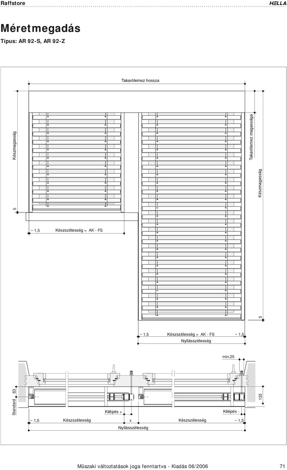 2 63 Készmagasság Készmagasság Standard Takarólemez magassága