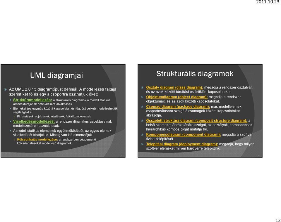 Elemeket (és egymás közötti kapcsolatait és függőségeiket) modellezhetjük segítségükkel Pl.