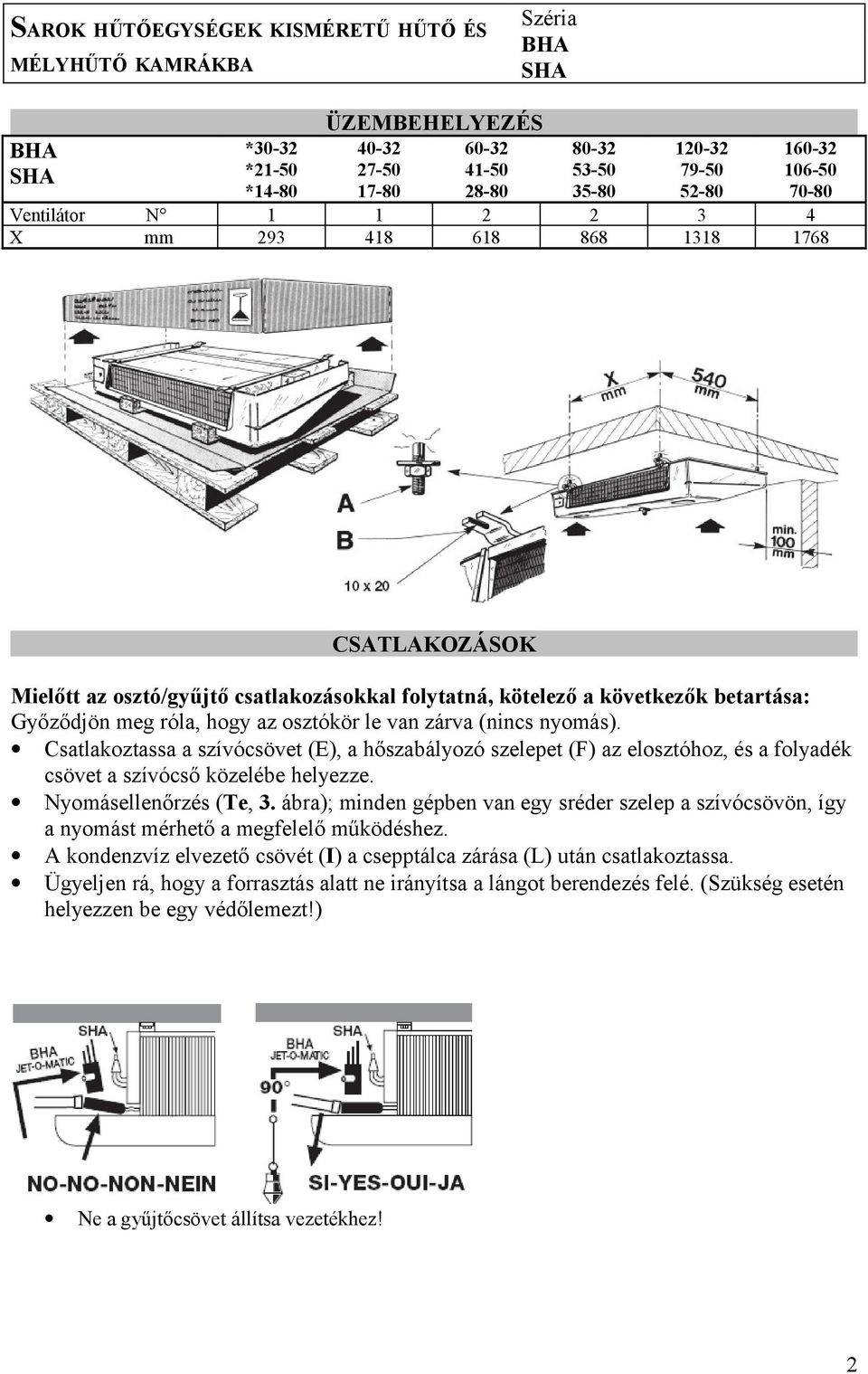 osztókör le van zárva (nincs nyomás). Csatlakoztassa a szívócsövet (E), a hőszabályozó szelepet (F) az elosztóhoz, és a folyadék csövet a szívócső közelébe helyezze. Nyomásellenőrzés (Te, 3.