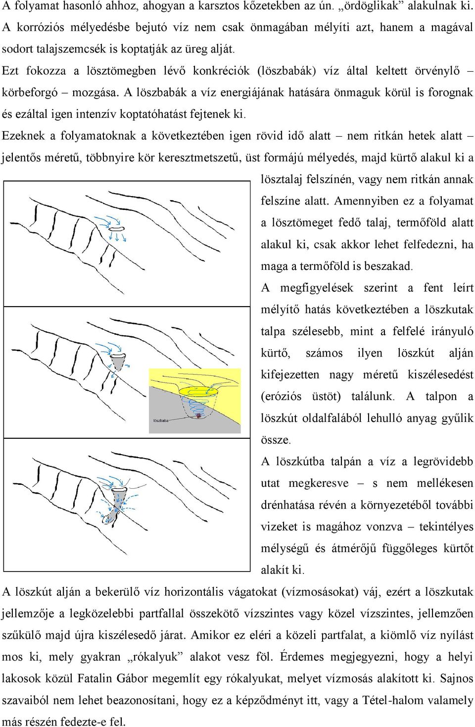 Ezt fokozza a lösztömegben lévő konkréciók (löszbabák) víz által keltett örvénylő körbeforgó mozgása.