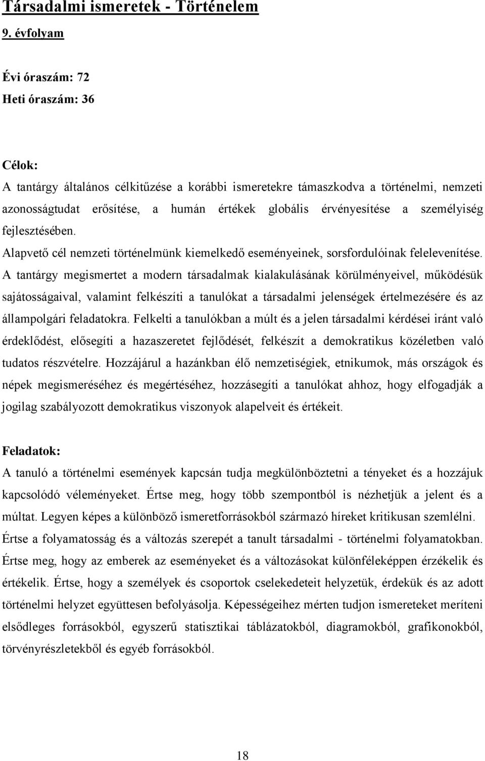 érvényesítése a személyiség fejlesztésében. Alapvető cél nemzeti történelmünk kiemelkedő eseményeinek, sorsfordulóinak felelevenítése.