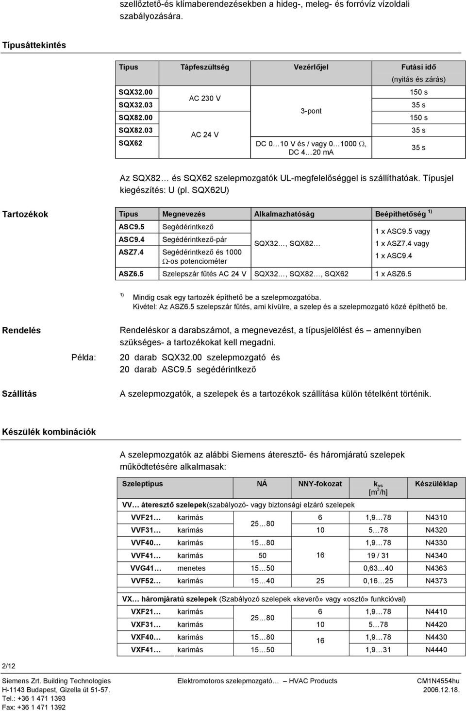 U) Tartozékok Típus Megnevezés Alkalmazhatóság Beépíthetőség ) ASC9.5 Segédérintkező x ASC9.5 vagy ASC9.4 Segédérintkező-pár SQX32, SQX82 x ASZ7.4 vagy ASZ7.