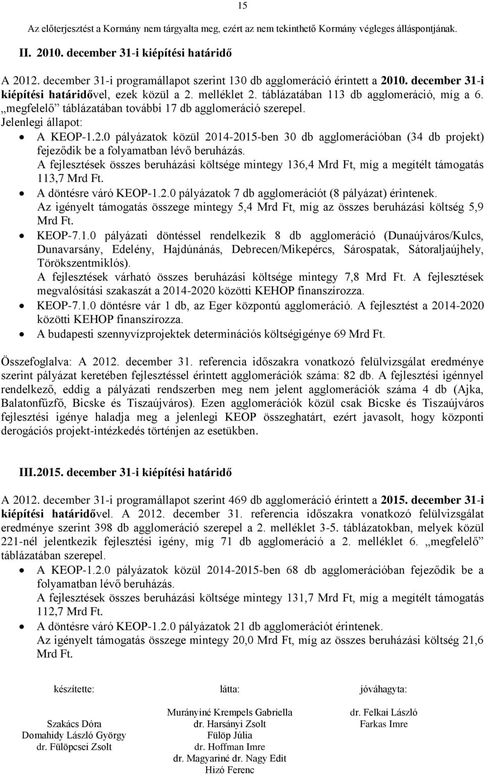 0 pályázatok közül 2014-2015-ben 30 db agglomerációban (34 db projekt) fejeződik be a folyamatban lévő beruházás.