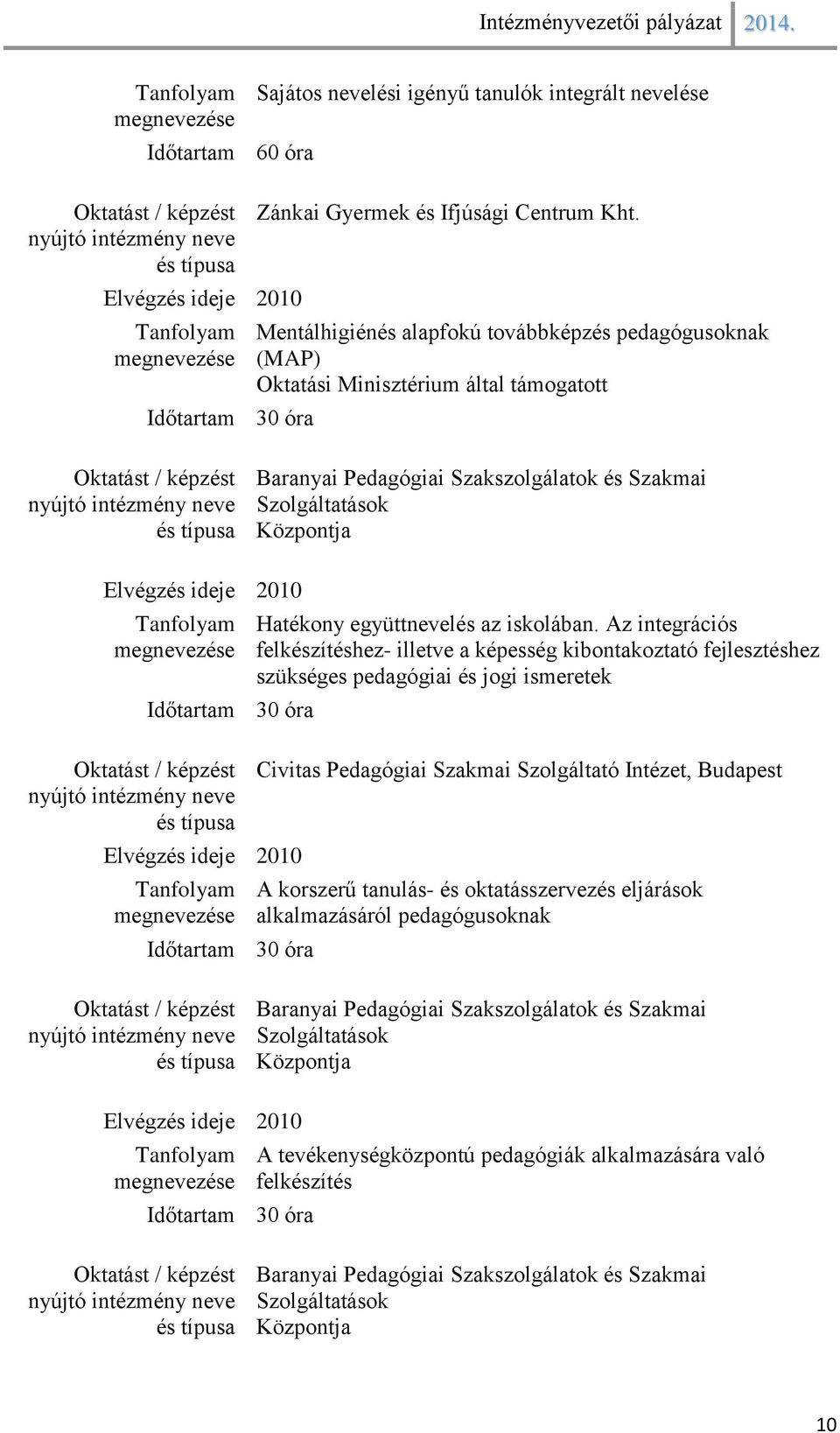 30 óra Elvégzés ideje 2010 Időtartam 30 óra Hatékony együttnevelés az iskolában.