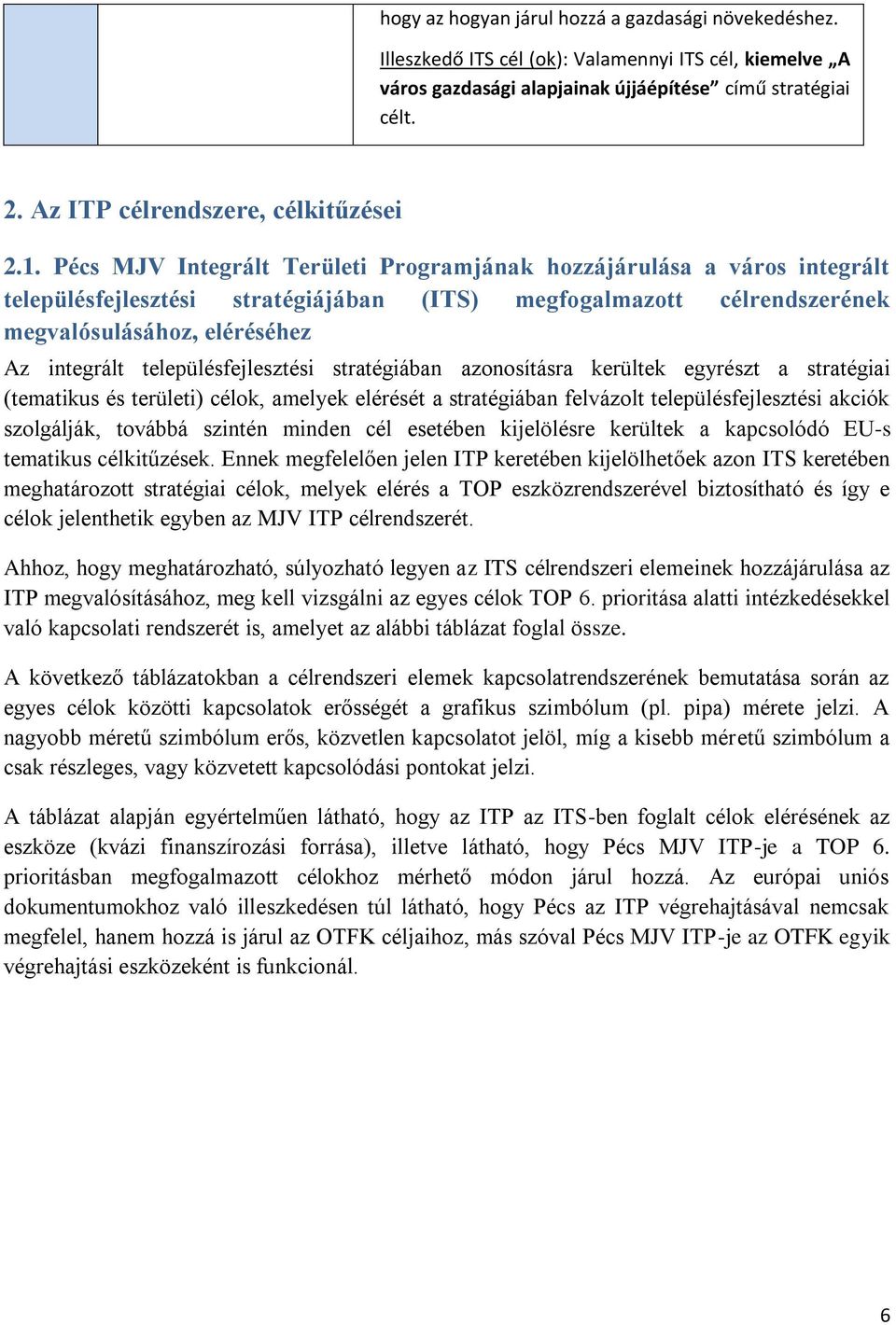 Pécs MJV Integrált Területi Programjának hozzájárulása a város integrált településfejlesztési stratégiájában (ITS) megfogalmazott célrendszerének megvalósulásához, eléréséhez Az integrált