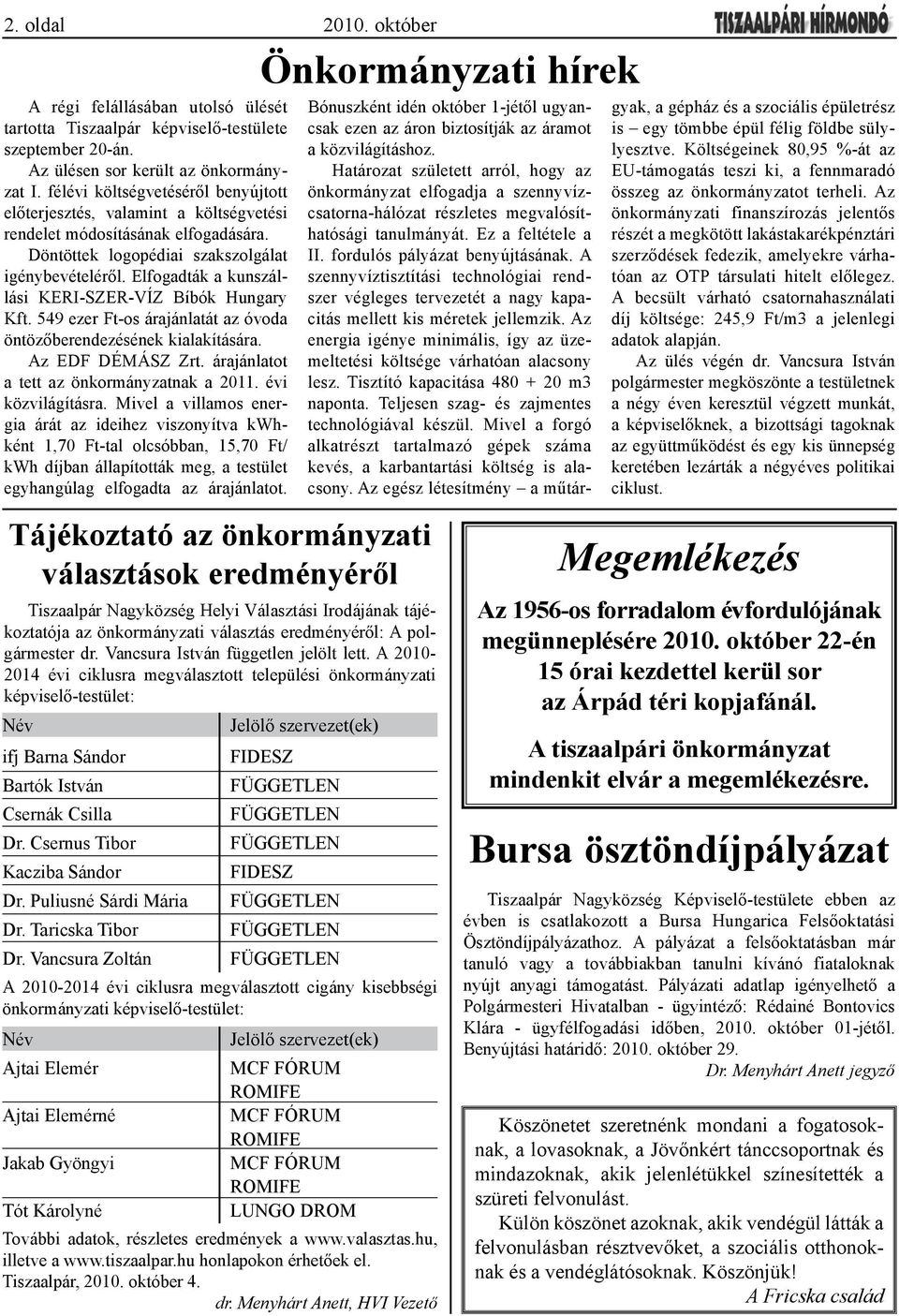 Elfogadták a kunszállási KERI-SZER-VÍZ Bíbók Hungary Kft. 549 ezer Ft-os árajánlatát az óvoda öntözőberendezésének kialakítására. Az EDF DÉMÁSZ Zrt. árajánlatot a tett az önkormányzatnak a 2011.