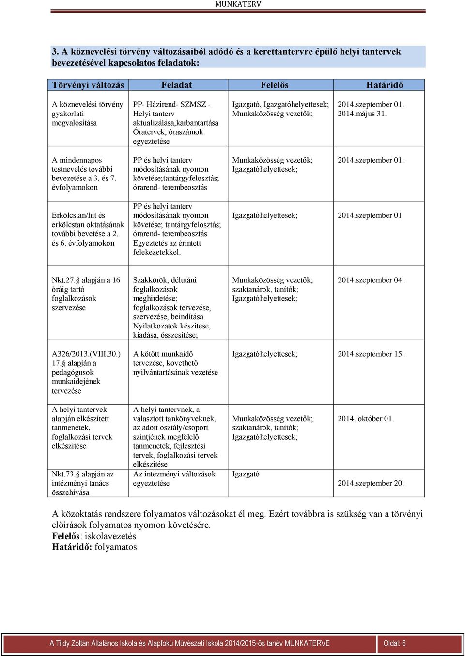 A mindennapos testnevelés további bevezetése a 3. és 7.