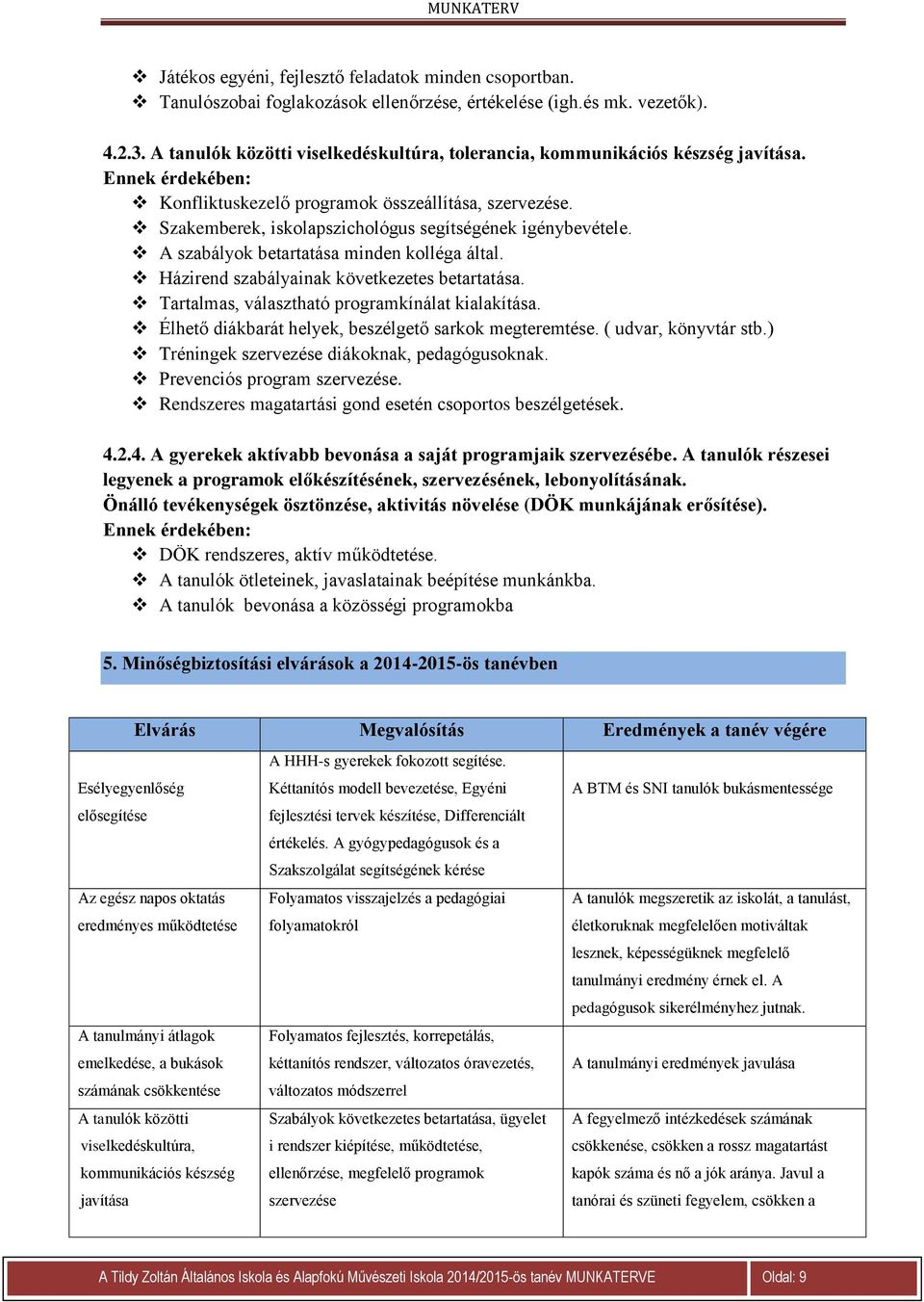 Szakemberek, iskolapszichológus segítségének igénybevétele. A szabályok betartatása minden kolléga által. Házirend szabályainak következetes betartatása.