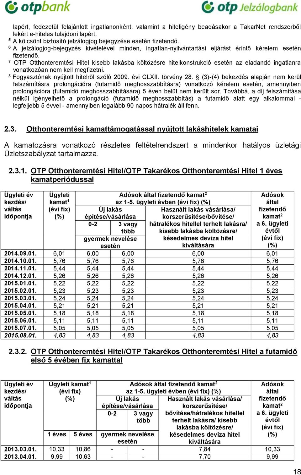 7 OTP Otthonteremtési Hitel kisebb lakásba költözésre hitelkonstrukció esetén az eladandó ingatlanra vonatkozóan nem kell megfizetni. 8 Fogyasztónak nyújtott hitelről szóló 2009. évi CLXII.