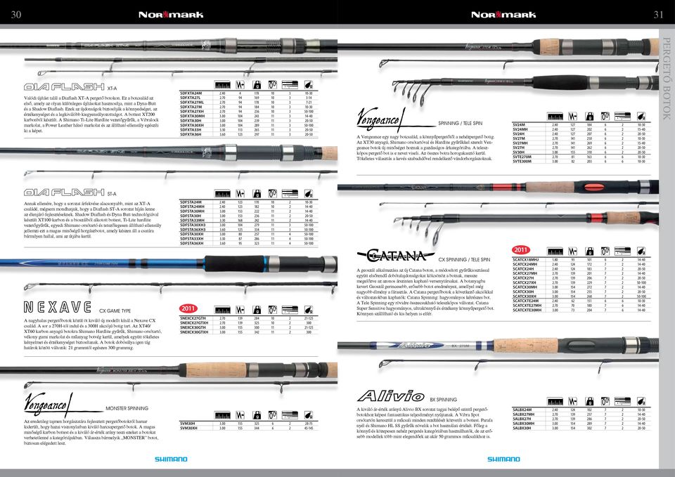 A Shimano Ti-Lite Hardlite vezetőgyűrűk, a Vibralock markolat, a Power Leather hátsó markolat és az állítható ellensúly egészíti ki a képet. sdfxta24m 2.40 4 178 10 3 10-30 sdfxta27l 2.