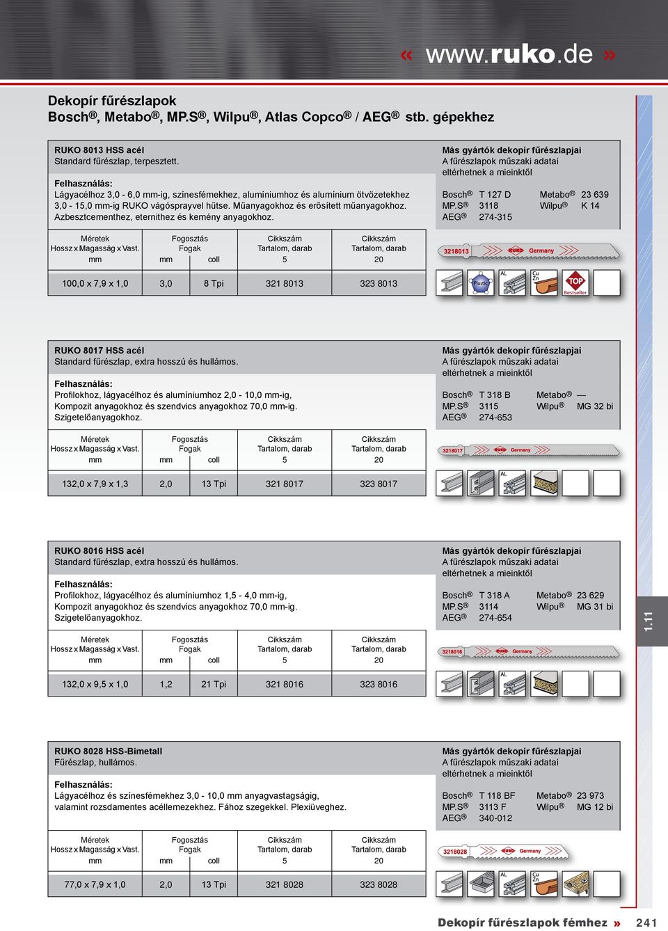 Azbesztcementhez, eternithez és kemény anyagokhoz. Bosch T 127 D Metabo 23 639 MP.