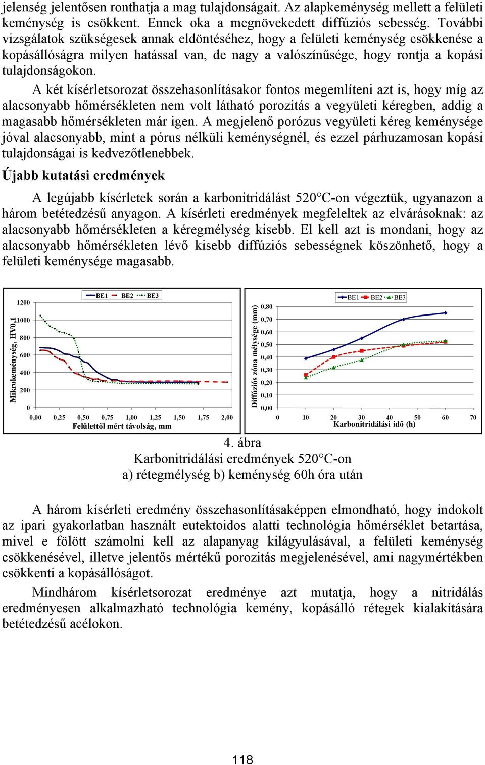 A két kísérletsorozat összehasonlításakor fontos megemlíteni azt is, hogy míg az alacsonyabb hőmérsékleten nem volt látható porozitás a vegyületi kéregben, addig a magasabb hőmérsékleten már igen.