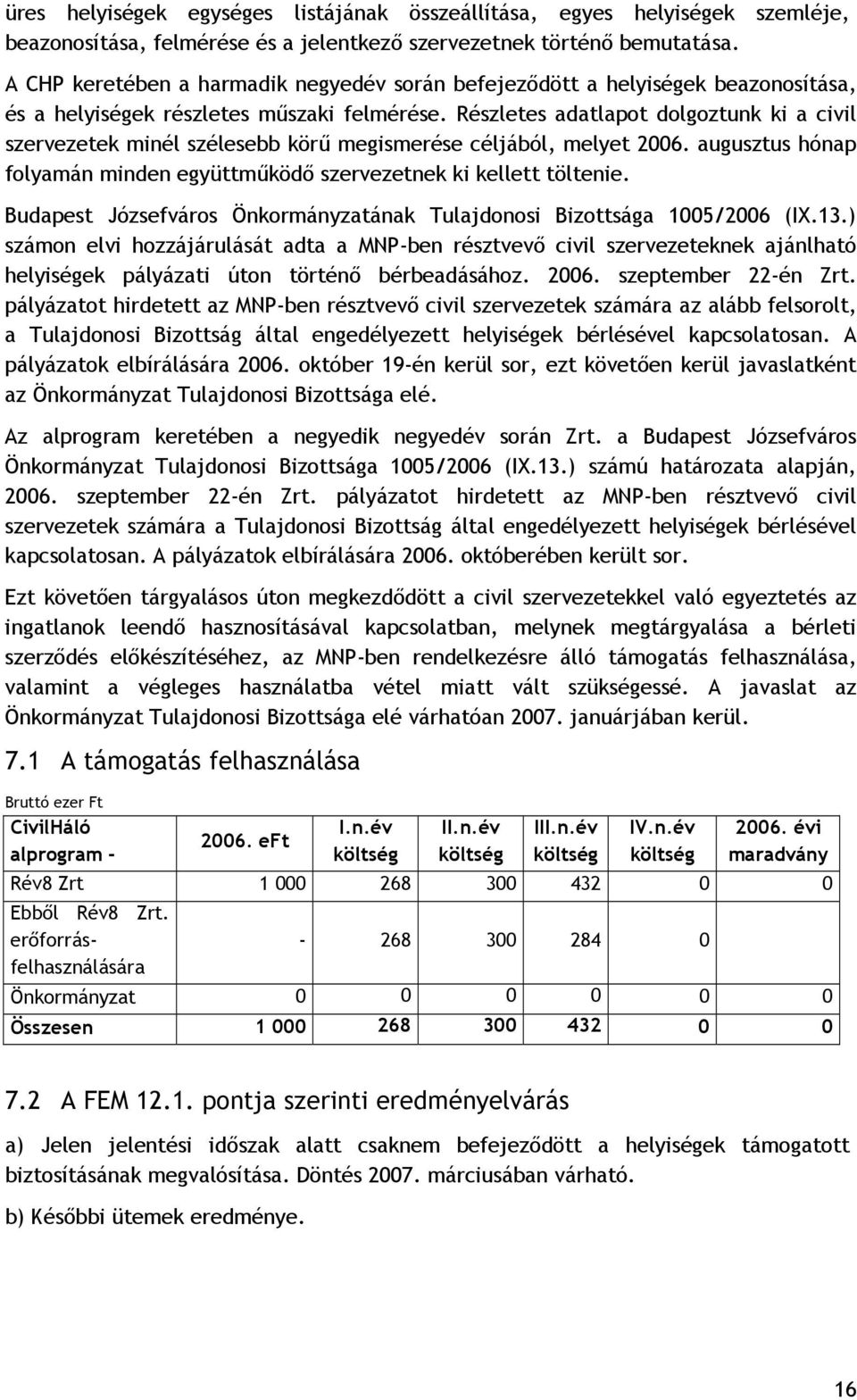 Részletes adatlapot dolgoztunk ki a civil szervezetek minél szélesebb körű megismerése céljából, melyet 2006. augusztus hónap folyamán minden együttműködő szervezetnek ki kellett töltenie.