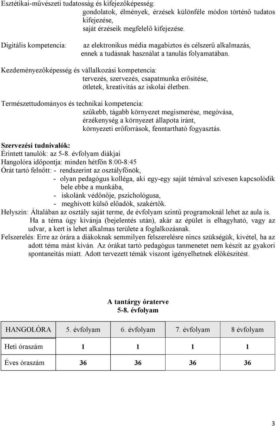 Kezdeményezőképesség és vállalkozási kompetencia: tervezés, szervezés, csapatmunka erősítése, ötletek, kreativitás az iskolai életben.