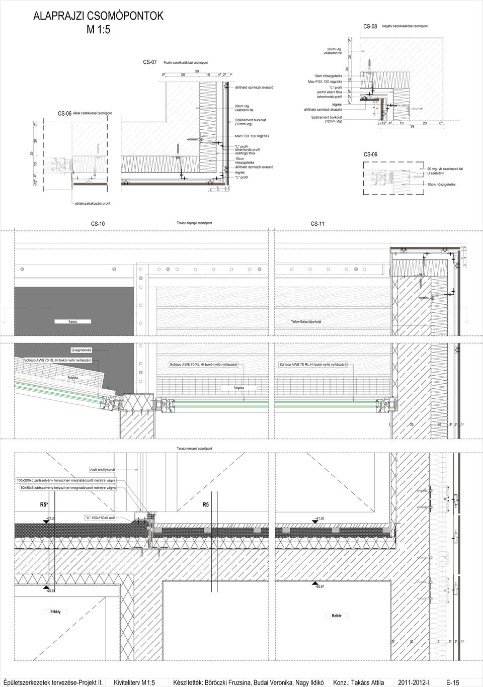vb szerkezeti fal U szelvény 9 2 2 8 2 0cm hőszigetelés ablakcsatlakozási profil CS-0 Terasz alaprajzi csomópont CS- 9 2 2 8 2 Kavics Yellow Balau faburkolat Üvegmellvéd Schüco AWS 70 RL.