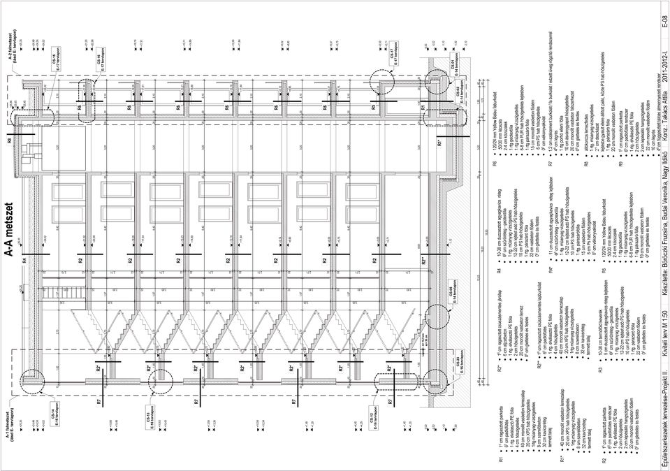 sz= 30 cm 2 5 cm deszkázat A- falmetszet (lásd E- tervlapon) -0,02 CS-4 E-6 tervlapon CS-3 E-6 tervlapon CS-2 E-6 tervlapon R7 R7 R7 R7 R 5 cm ragasztott 6 5 cm padlófűtés 4 cm hőszigetelés 40 cm