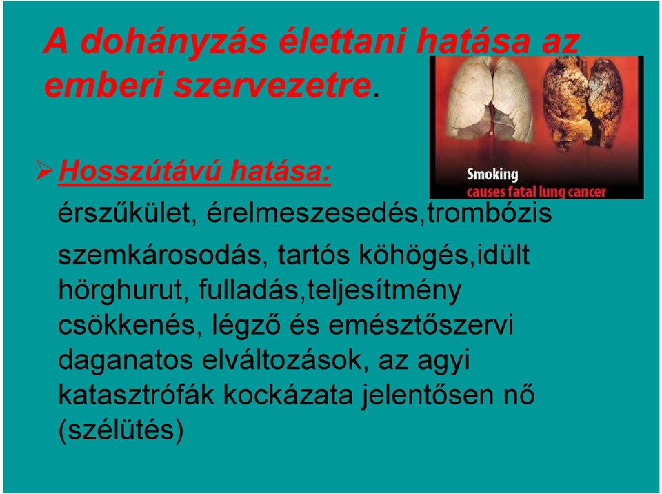 tartós köhögés,idült hörghurut, fulladás,teljesítmény csökkenés, légző