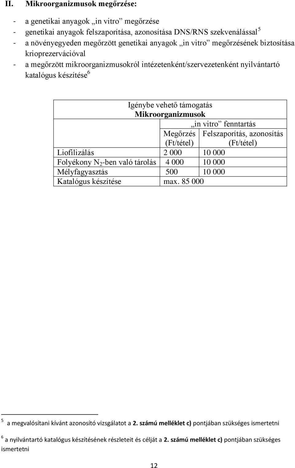 vitro fenntartás Megőrzés (Ft/tétel) Liofilizálás 2 000 10 000 Folyékony N 2 -ben való tárolás 4 000 10 000 Mélyfagyasztás 500 10 000 Katalógus készítése max.