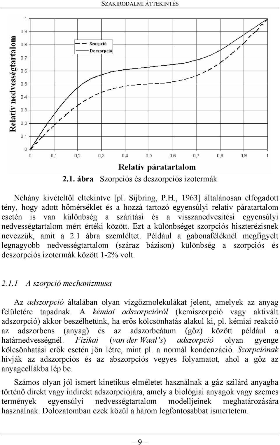 mért értéki között. Ezt a különbséget szorpciós hiszterézisnek nevezzük, amit a 2. ábra szemléltet.