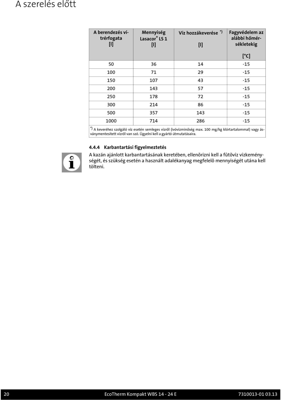 100 mg/kg klórtartalommal) vagy ásványmentesített vízről van szó. Ügyelni kell a gyártó útmutatásaira. 4.