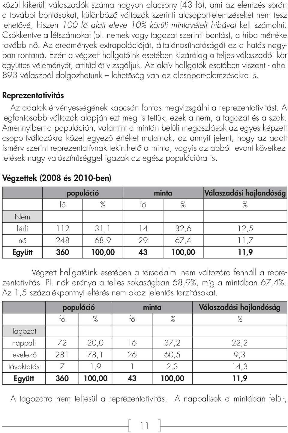 Az eredmények extrapolációját, általánosíthatóságát ez a hatás nagyban rontaná. Ezért a végzett hallgatóink esetében kizárólag a teljes válaszadói kör együttes véleményét, attitűdjét vizsgáljuk.